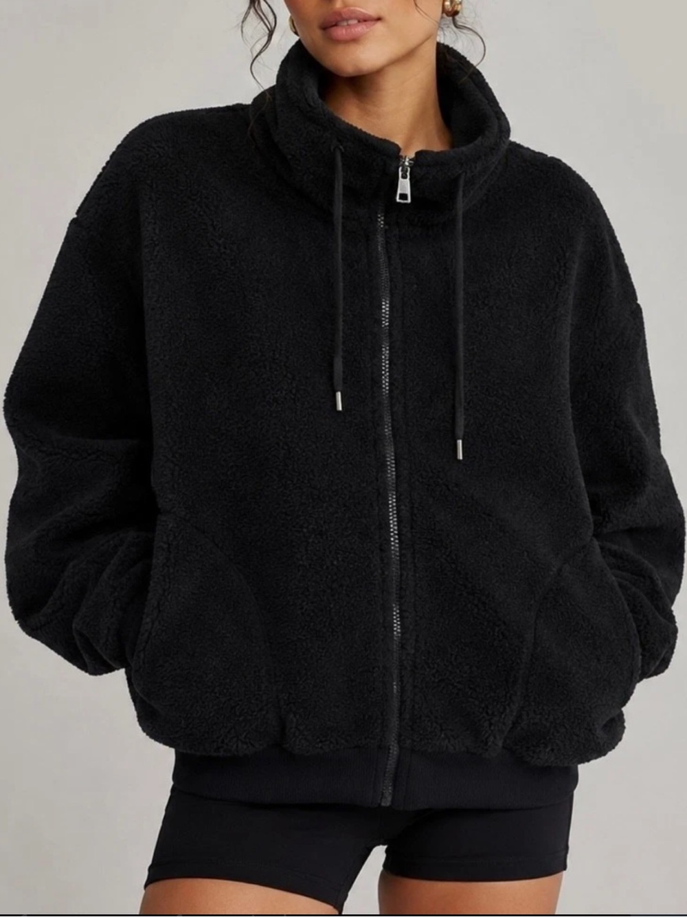 Zara Black Teddy Zip-Up Jacket for Women